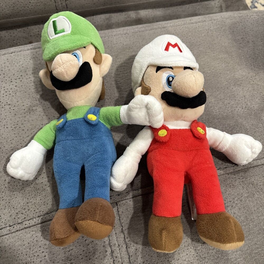 Super Mario Luigi Green Hat Plush & Mario White Hat Plush 2017 Little Buddies